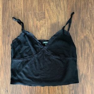 wild fable Black Lace-Trim Ribbed Tank